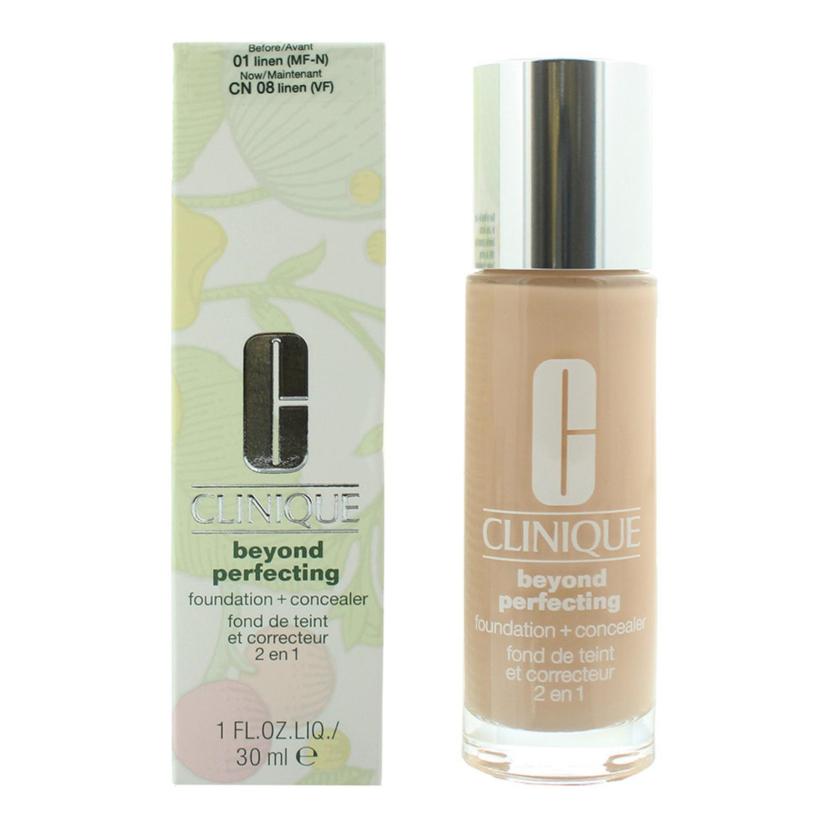 Clinique, Beyond Perfecting, Full Coverage, Flüssige Grundierung & Concealer 2-in-1, 01, Linen, 30 ml