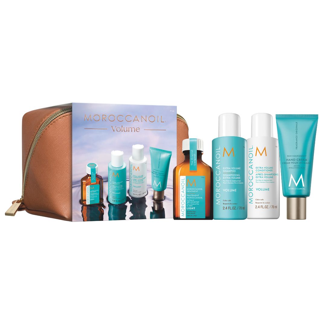 Set Moroccanoil: Volume, Paraben-Free, Hair Shampoo, Shine & Body, 70 ml + Volume, Paraben-Free, Hair Conditioner, Moisture & Volume, 70 ml + Hydration, Hair Oil Treatment, Hydrating, 25 ml + Fragrance Originale, Hyaluronic Acid, Nourishing, Hand Cream, 4