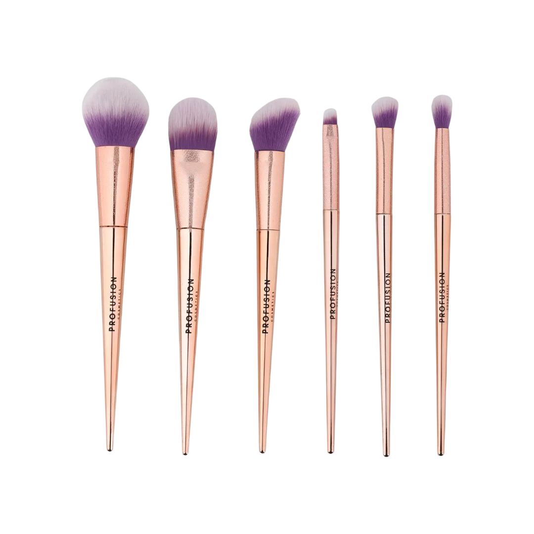 Set Profusion Cosmetics: Brush, Powder Brush + Brush, Foundation Brush + Brush, Multi Face Brush + Brush, Eyebrow Brush + Brush, Shader Brush, Multi Face Brush + Brush, Blending Brush, Multi Face Brush + Brush, Makeup Sponge + Brush, Makeup Sponge, *Minia