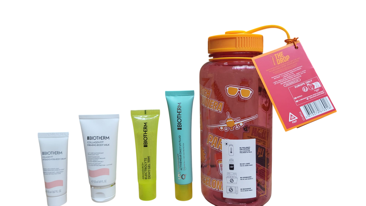 Set Biotherm: Collagen Fit, Hydrating, Body Cream, Body, 20 ml + Collagen Fit, Firming & Toning, Body Milk, Morning & Evening, 50 ml + Aquascreen Activewear, Hydrating & Protecting, Daily, Fluid, For Face, SPF 50+, 40 ml + Aquasource Electrolyte, Moisturi
