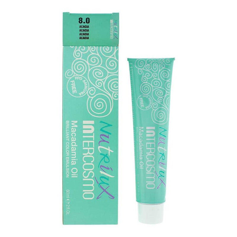 Intercosmo, Nutrilux, Macadamia Oil, Permanent Hair Dye, 8.0 Acacia, 60 ml