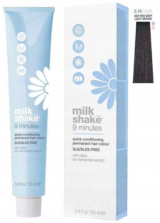 Milk Shake, 9 Minutes, Permanente Haarfarbe, 5.165AR Asch-Rot Intensives Hellbraun, 100 ml