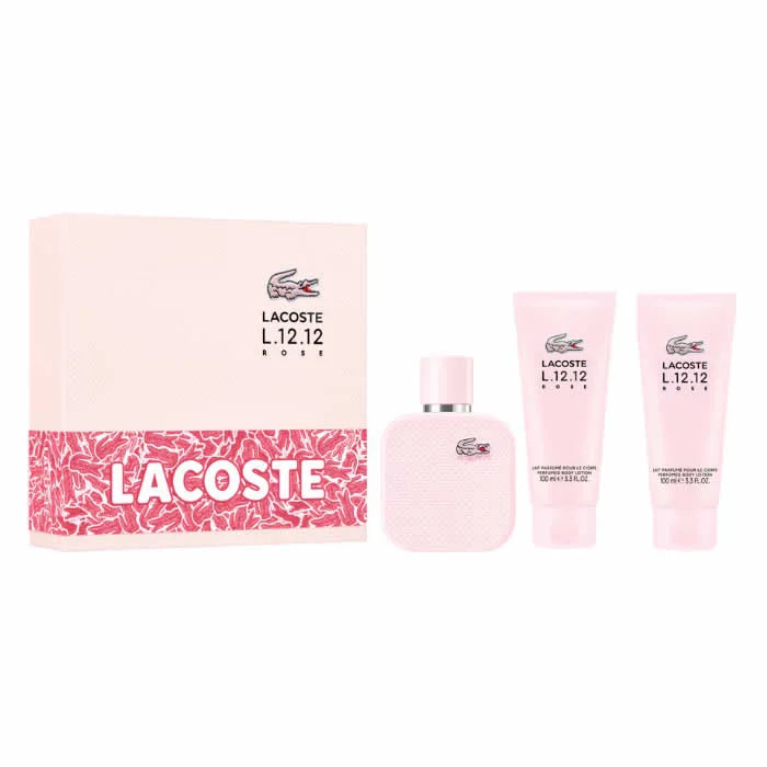 Lacoste L.12.12 Rose Eau De Parfum Spray 100ml Set 3 Pieces