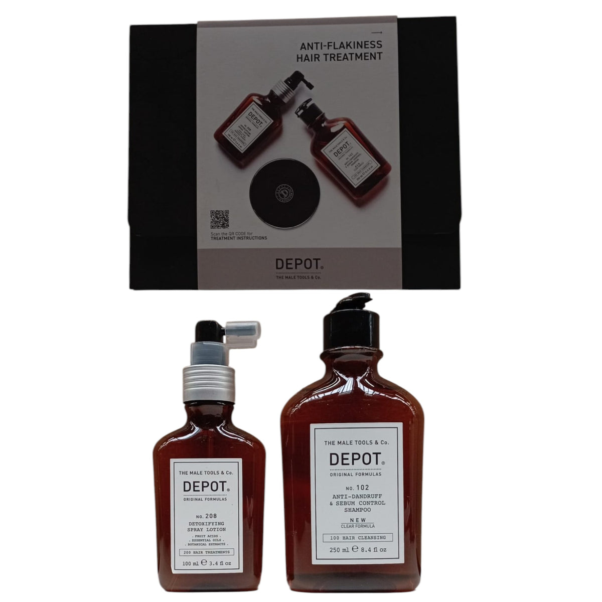 Consumer Kit C Set Depot: 100 Hair Cleansing No. 102, Botanical Complex, Haarshampoo, Anti-Schuppen & Talgregulierung, 250 ml + 200 Hair Treatments No. 208, Botanical Complex, Leave-In Kopfhaut-Pflegelotion, zur Entgiftung, 100 ml