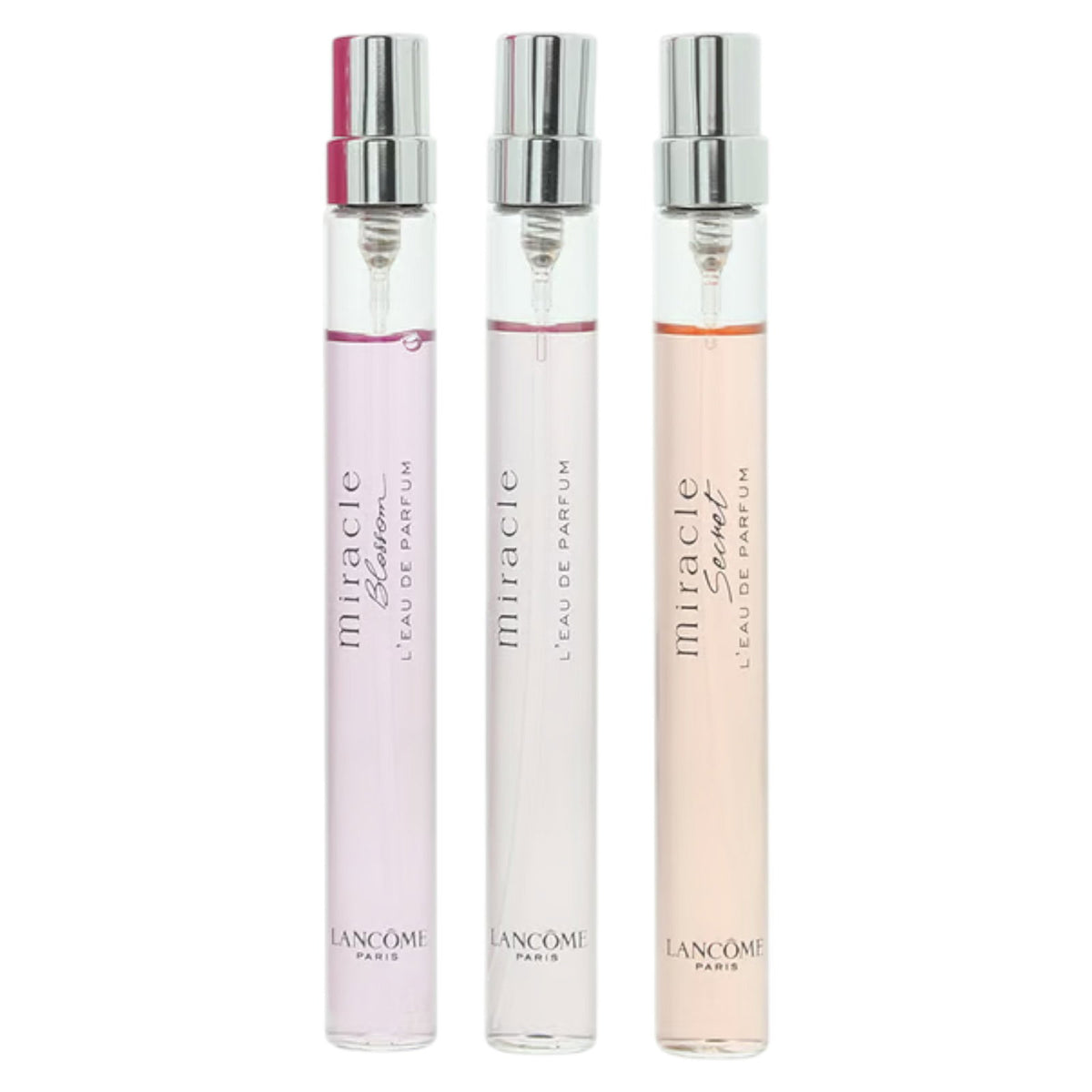 Lancôme Miracle Set: Miracle Blossom, Eau de Parfum, für Damen, 10 ml + Miracle, Eau de Parfum, für Damen, 10 ml + Miracle Secret, Eau de Parfum, für Damen, 10 ml