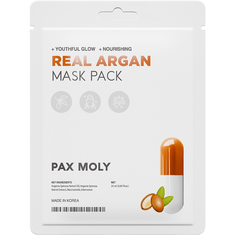 PaxMoly, Real Argan, Hydratisierend & Feuchtigkeitsspendend, Tuchmaske, Gesicht, Tag & Nacht, 25 ml