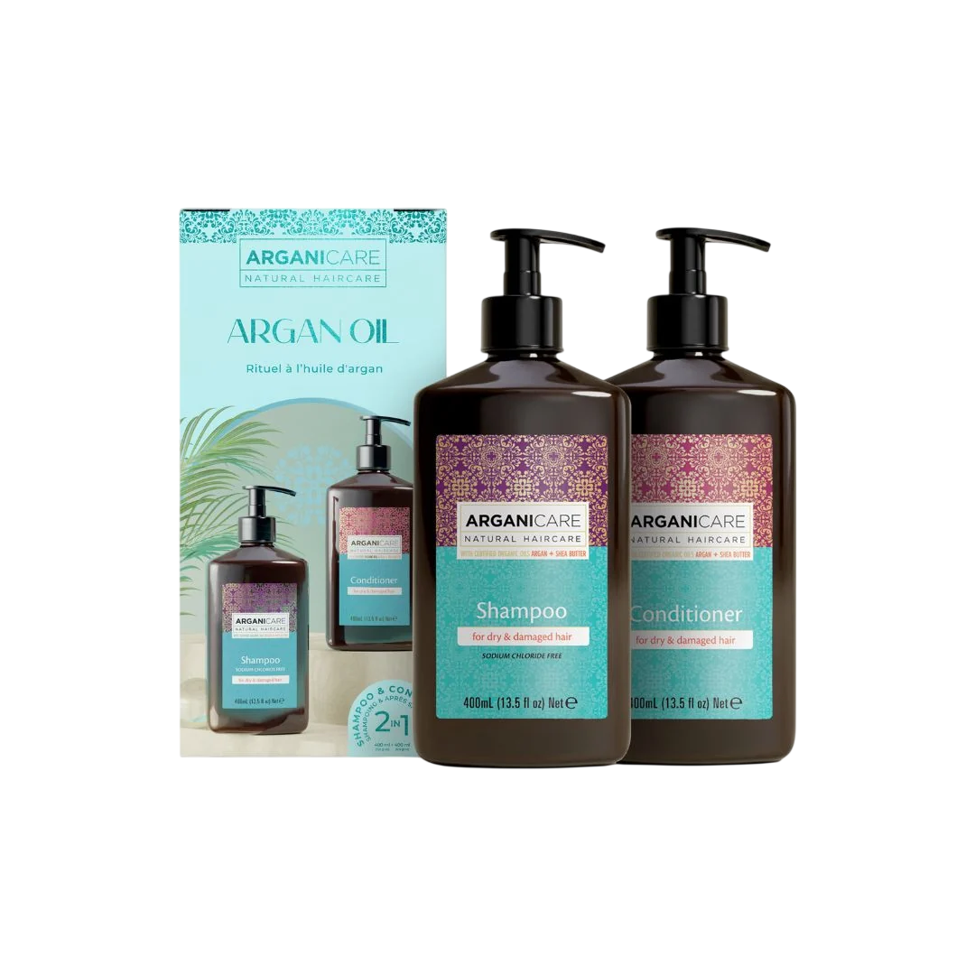 Set Arganicare: Arganöl & Sheabutter, Haarshampoo, reparierend & feuchtigkeitsspendend, 400 ml + Arganöl & Sheabutter, Haarspülung, reparierend & feuchtigkeitsspendend, 400 ml