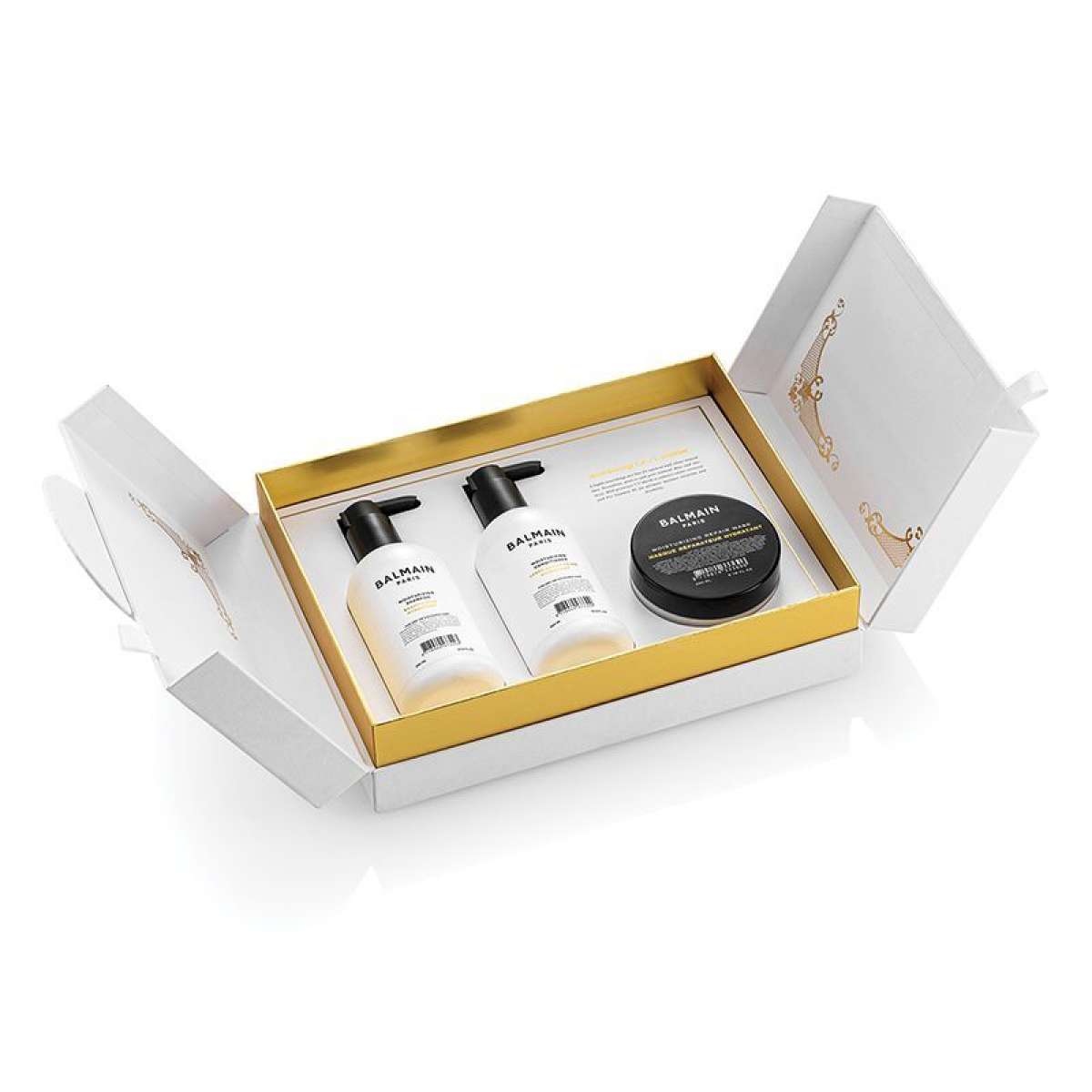 Balmain Professionnel Set: Moisturizing Hair Shampoo, zur Feuchtigkeitspflege, 300 ml + Moisturizing Hair Conditioner, zur Feuchtigkeitspflege, 300 ml + Moisturizing Hair Treatment Cream Mask, zur Reparatur, 200 ml