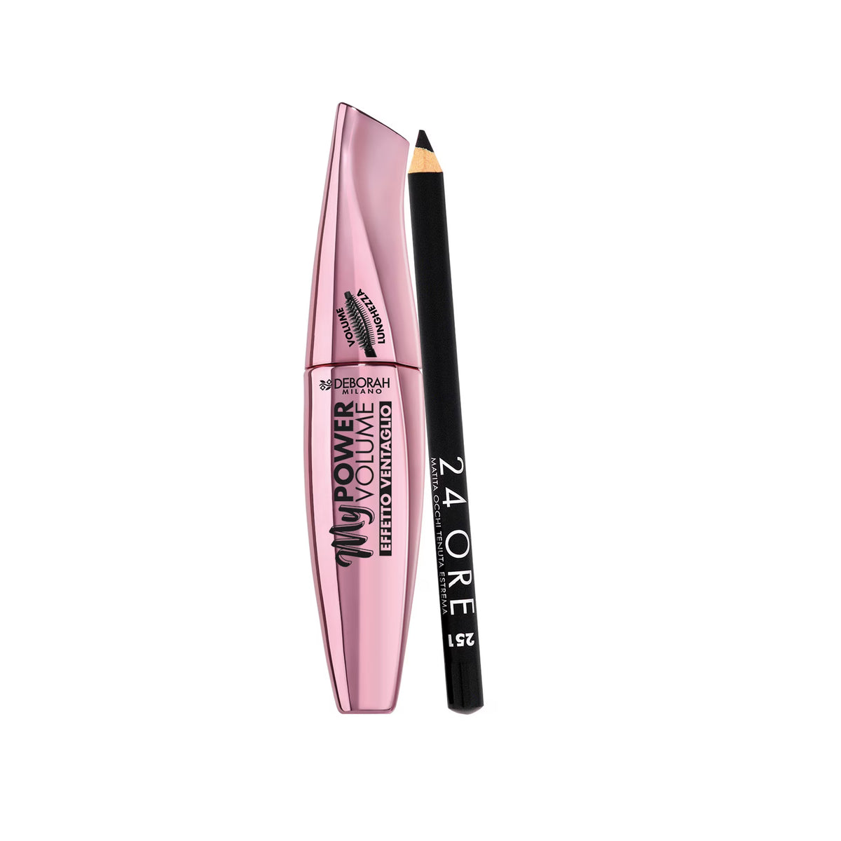 Deborah-Set: 24H Extra, Gel-Eyeliner, Schwarz, 1,5 g + My Power, wasserfeste Volumen-Mascara, Schwarz, 14 ml