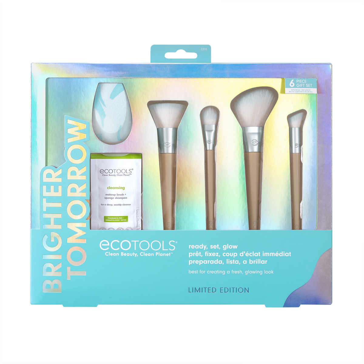 Brighter Tomorrow Set EcoTools: EcoTools, Blending, Foundation Brush + EcoTools, Blending, Concealer Brush + EcoTools, Diffuse, Eyeshadow Brush + EcoTools, Brush & Sponge Cleanser Lotion, 7.39 ml + EcoTools, Blending, Blush Brush + EcoTools, Makeup Sponge