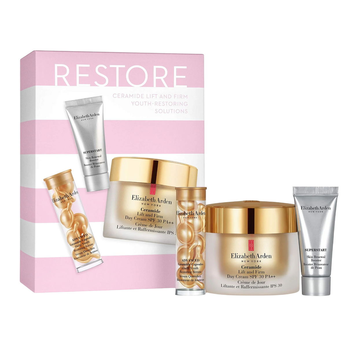 Set Elizabeth Arden: Superstart , Restorative, Serum, 5 ml + Ceramide, Moisturizing, Cream, For Face, SPF 30, 50 ml + Advanced Ceramide, Restores, Serum Capsules, Face, 7 pcs