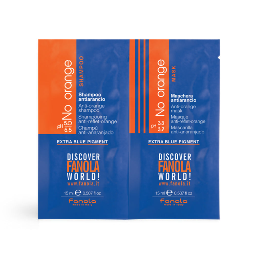 Set Fanola: No Orange, Extra Blue Pigment, Hair Treatment Cream Mask, For Nourishing, 15 ml + No Orange, Extra Blue Pigment, Hair Shampoo, For Nourishing, 15 ml