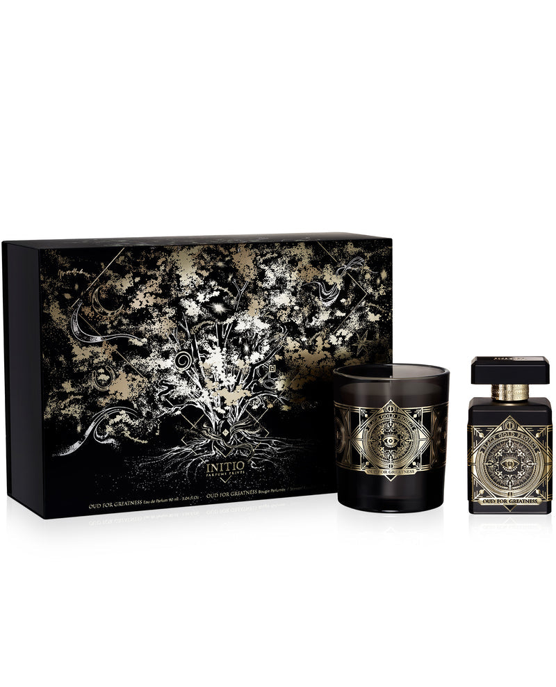 Set Initio: Oud For Greatness, Eau de Parfum, Unisex, 90 ml + Oud For Greatness, bernsteinhaltig-holzig, Duftkerze, 180 g