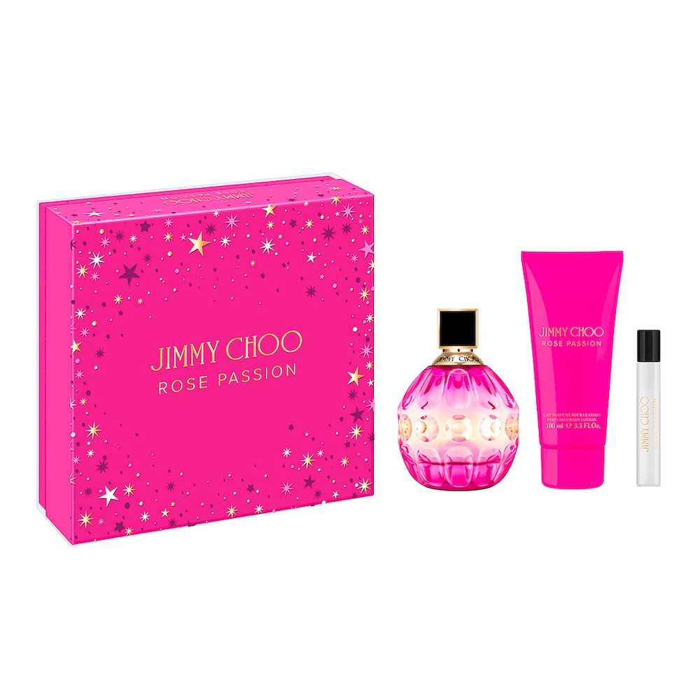Jimmy Choo Set: Rose Passion, Eau de Parfum, für Damen, 100 ml + Rose Passion, Eau de Parfum, für Damen, 7,5 ml + Rose Passion, Körperlotion, 100 ml