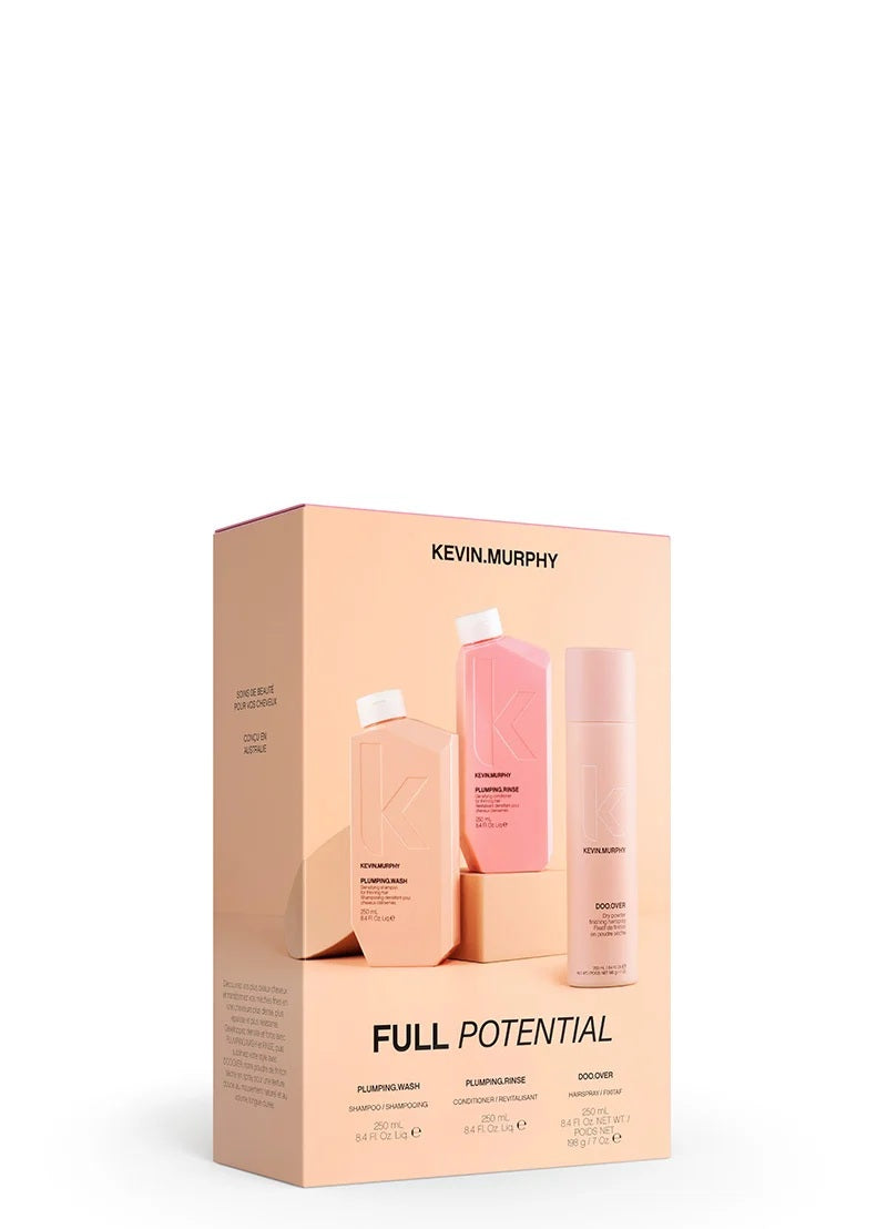 Kevin Murphy Set: Plumping Wash, Haarshampoo, verdichtend, 250 ml + Plumping Rinse, Haarspülung, zur Revitalisierung, 250 ml + Doo Over, Haarspray, für Volumen, starker Halt, 250 ml