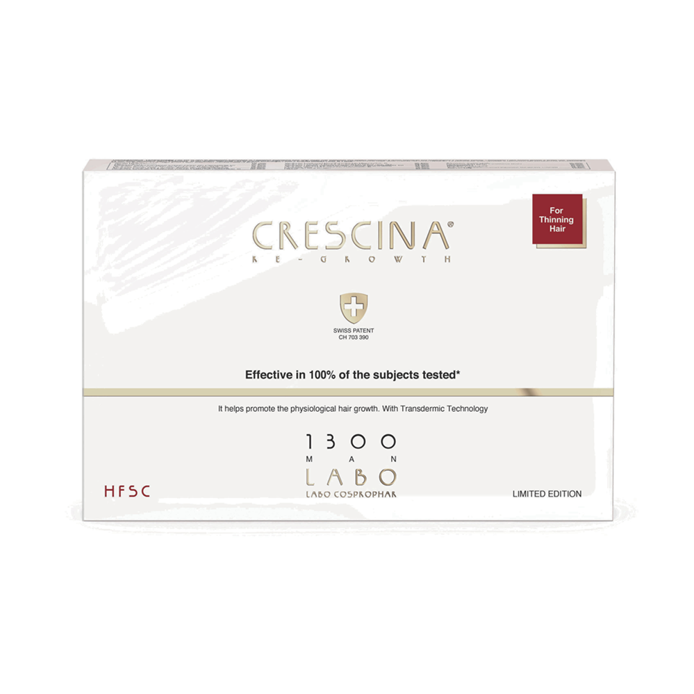 Set, Labo Cosprophar Suisse, Crescina, Transdermic HFSC 1300, zur Wachstumsstimulation, Ampullen-Behandlungsserum, für die Kopfhaut, für Männer, 5 Stk., 3,5 ml