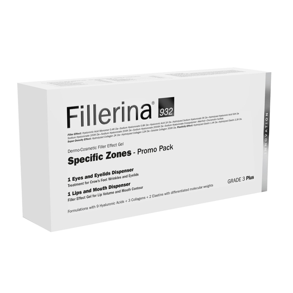Set Labo Cosprophar Suisse: Fillerina 932 Specific Zones Grade 3 Plus, Hyaluronic Acid, Volumizing, Local Treatment Cream, For Lips, 7 ml + Fillerina 932 Specific Zones Grade 3 Plus, Anti-Wrinkle, Day & Night, Local Treatment Cream, For Eyes & Eyelids, 15