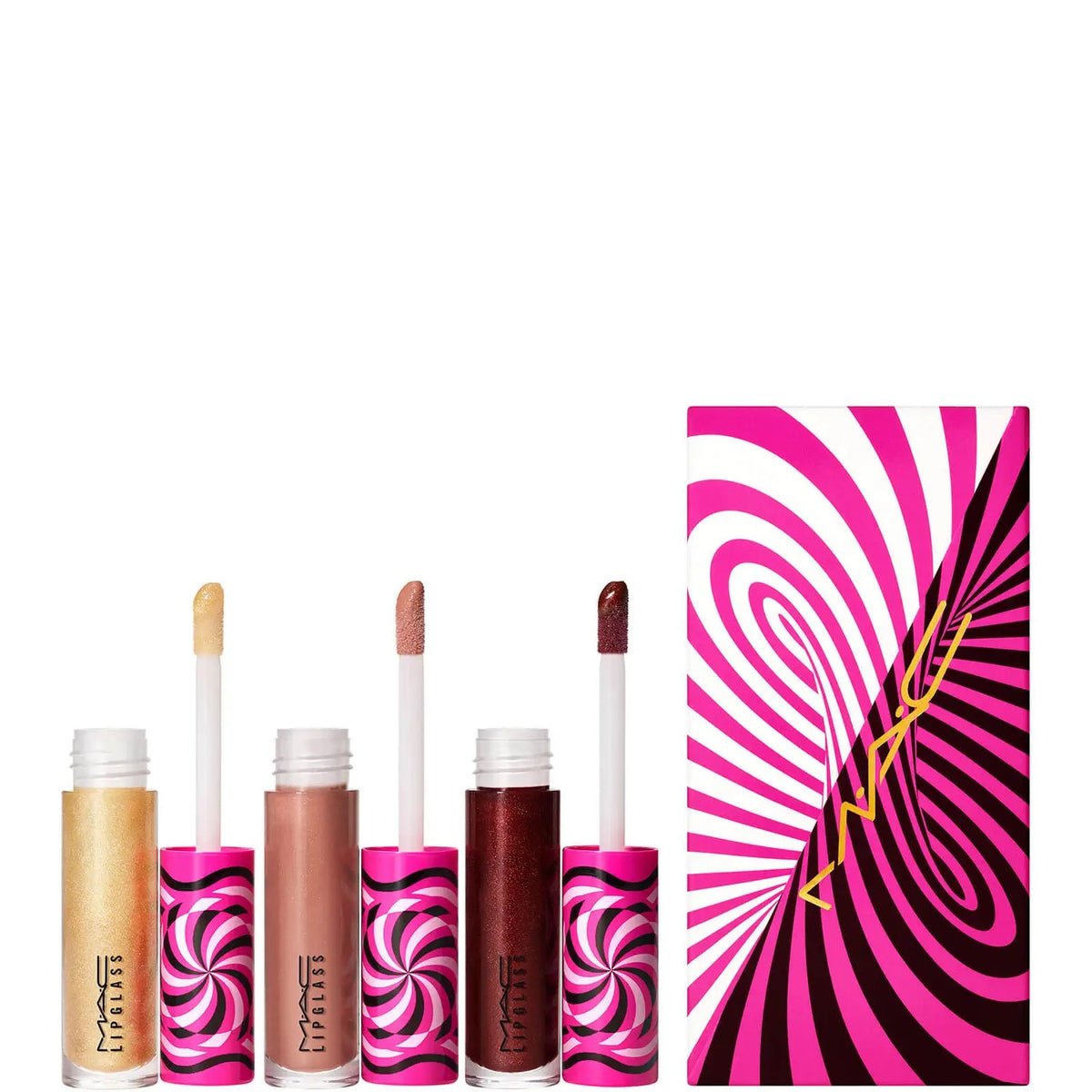 Tiny Tricks Set MAC: Lipglass, Lipgloss, Optical Delusion, 2,4 g + Lipglass, Lipgloss, Tiktalk of the Town, 2,4 g + Lipglass, Lipgloss, Gilty of Trickery, 2,4 g