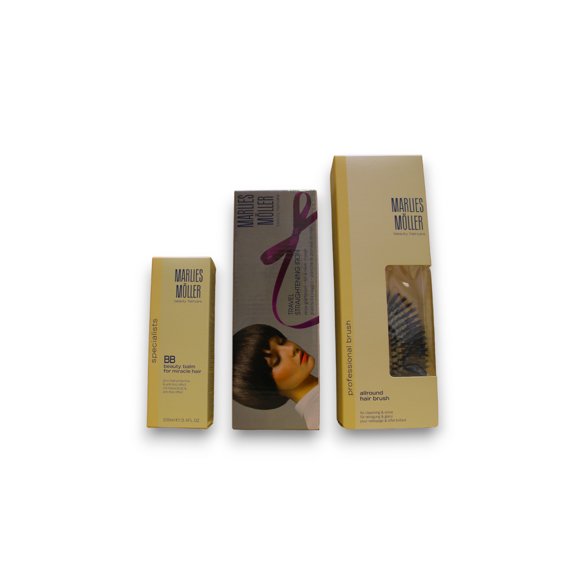 Set Marlies Möller: Specialists, Keratin, Hair Oil Conditioner, Sleek & Shine, 100 ml + Marlies Möller, Paddle, Haarbürste + Specialists, Keratin, Haarshampoo, Sleek & Shine, 200 ml