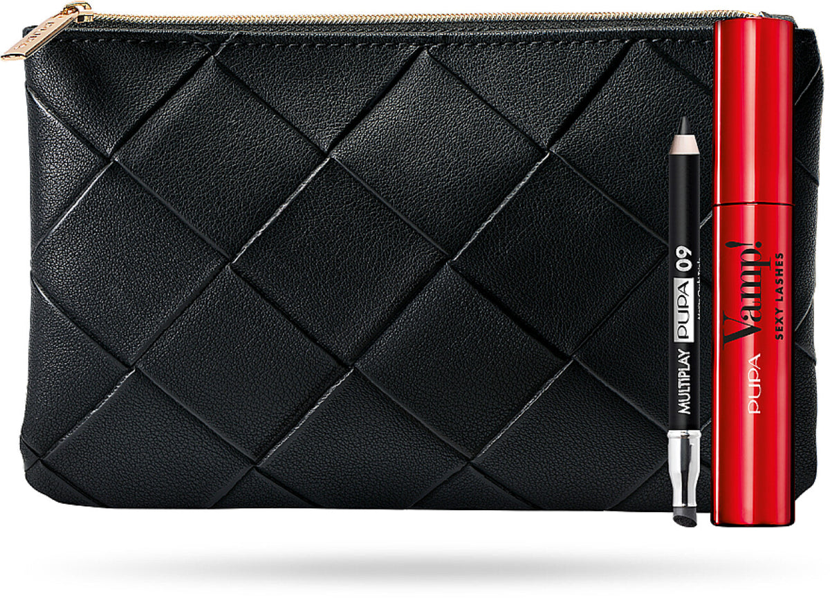 Pupa Set: Multiplay, doppelseitiger Lidschatten- & Kajalstift 2-in-1, 09, Deep Black, 1,2 g + Vamp! Sexy Lashes, parabenfrei, Mascara, 001, Black, 12 ml