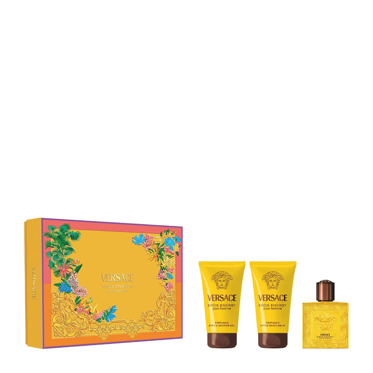 Versace-Set: Eros Energy, Eau de Parfum, für Herren, 50 ml + Eros Energy, Duschgel, 50 ml + Eros Energy, beruhigender After-Shave-Balsam, 50 ml