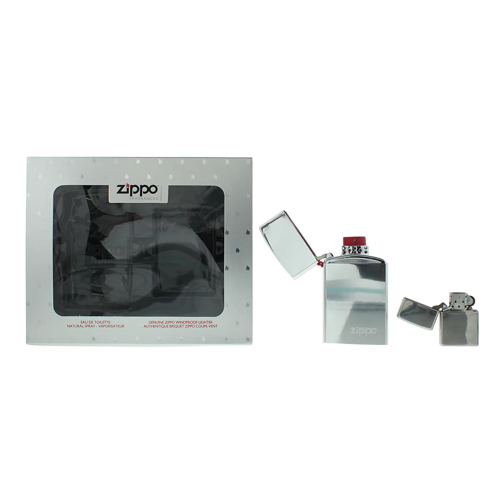 Zippo Set: Zippo, Eau de Toilette, für Herren, 50 ml + Zippo, winddichtes Feuerzeug, Silber