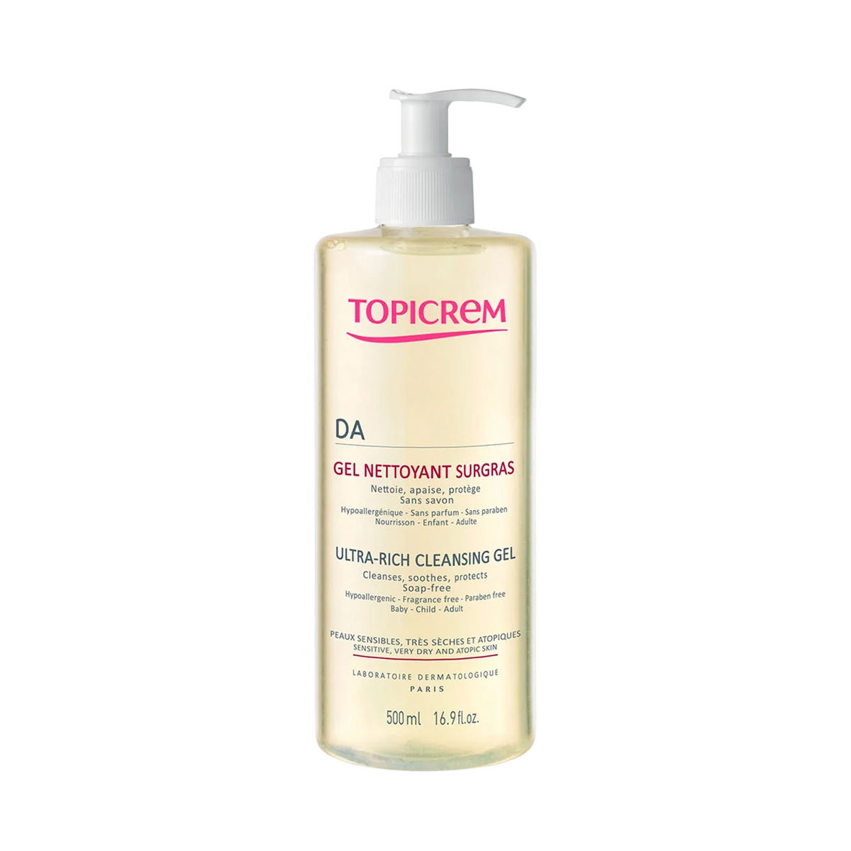 Topicrem, DA Ultra-reichhaltiges, reinigendes, beruhigendes & schützendes Reinigungsgel, 500 ml