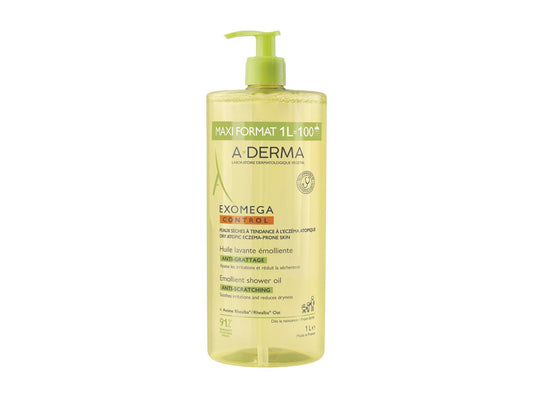 A-Derma, Exomega Control, Parfümfrei, rückfettendes Duschöl, Körper, für trockene Haut, 1000 ml