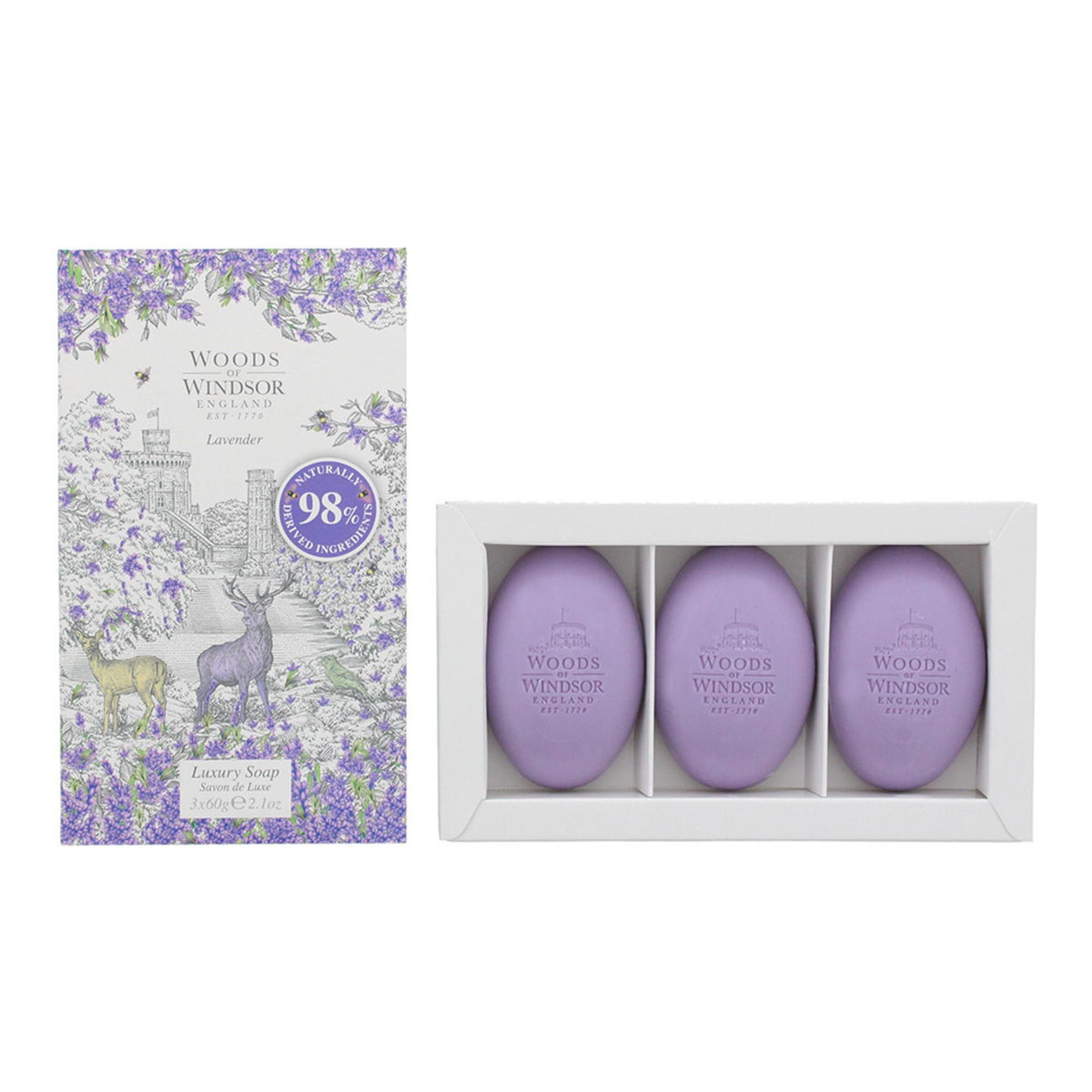 Set Trio, Woods Of Windsor, Lavendel, Reinigung, Lavendel, Massageseife, Sheabutter, 3 Stk., 60 g