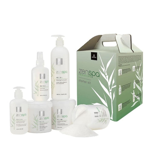 Starter Kit Set Jessica: ZenSpa Revive, Volcanic Pumice, Exfoliating, Foot Scrub, 435 g + ZenSpa Restore, Aloe Vera, Cuticle Remover Gel, 251 ml + ZenSpa Intense, Vitamin E, Moisturizing, Foot Cream, 425 g + ZenSpa Awaken, Soothing, Foot Bath Salt, 453 g