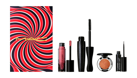 Ace Your Face Look In A Box Neutral Eyes And Lips Set MAC: Patent Paint, Lacquer, Liquid Lipstick, 3.8 ml + In Extreme Dimension 3D, Volumizing, Mascara, Black, 13 g + Liquidlast 24 Hour, Waterproof, Defining, Long Lasting, Liquid Eyeliner, Black, 2.5 ml