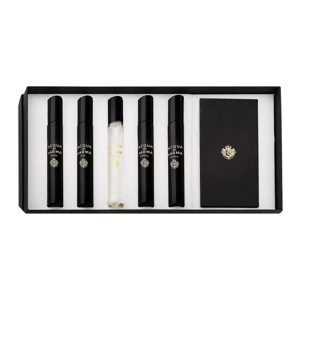 Set Acqua di Parma: Signatures Of The Sun - Leather, Eau De Parfum, For Men, 7 ml + Signatures Of The Sun - Oud, Eau De Parfum, For Men, 7 ml + Signatures Of The Sun - Osmanthus, Eau De Parfum, For Men, 7 ml + Signatures Of The Sun - Quercia, Eau De Parfu
