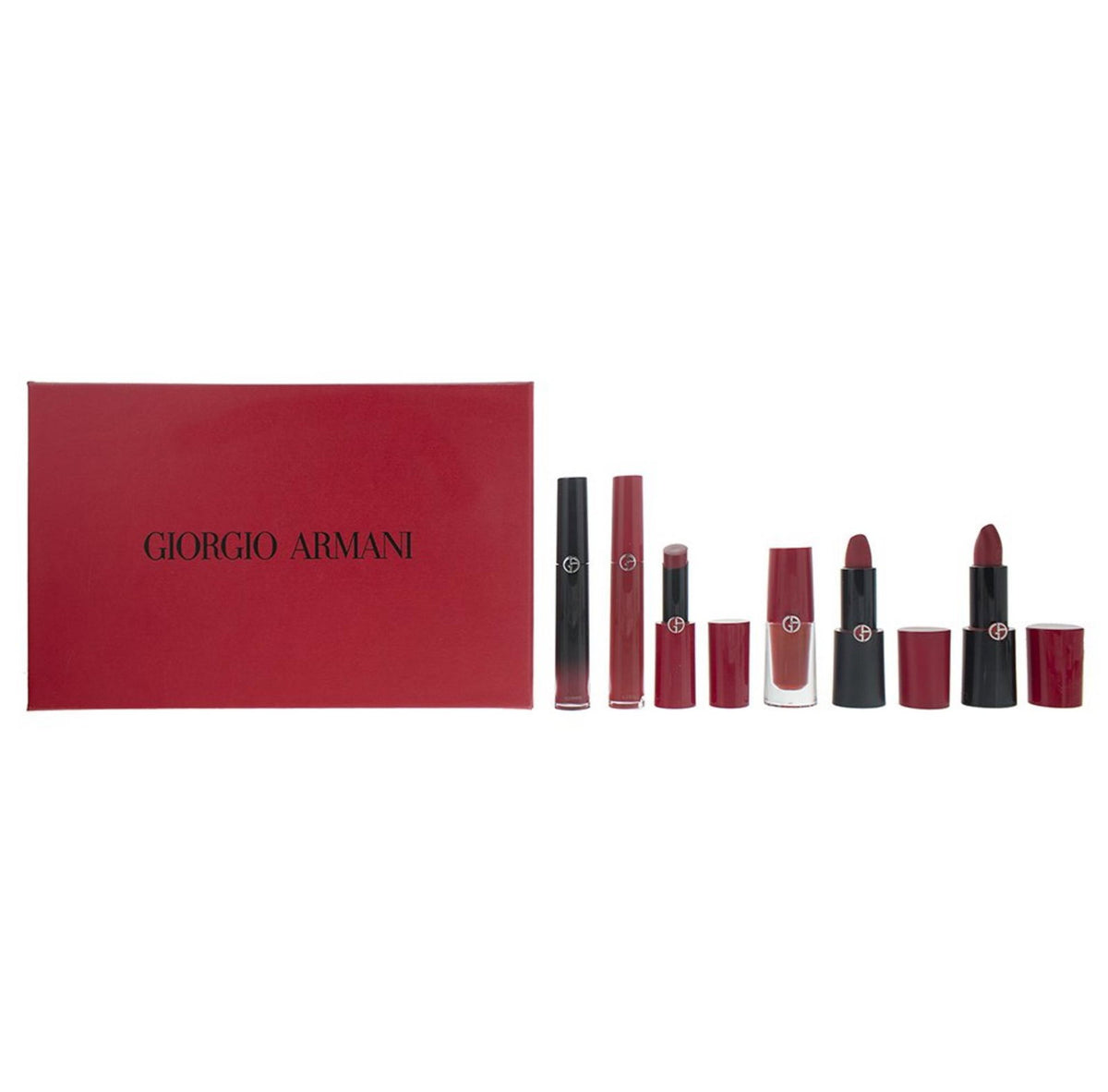 Set Giorgio Armani: Rouge d'Armani, Matte, Cream Lipstick, 400, Four Hundred, 4 g + Lip Maestro, Lip Stain, Liquid Lipstick, 400, 6.5 ml + Lip Magnet, Liquid Lipstick, 400, 3.9 ml + Ecstasy Lacquer , Shining, Lip Gloss, 400, 3 ml + Rouge d'Armani, Cream L