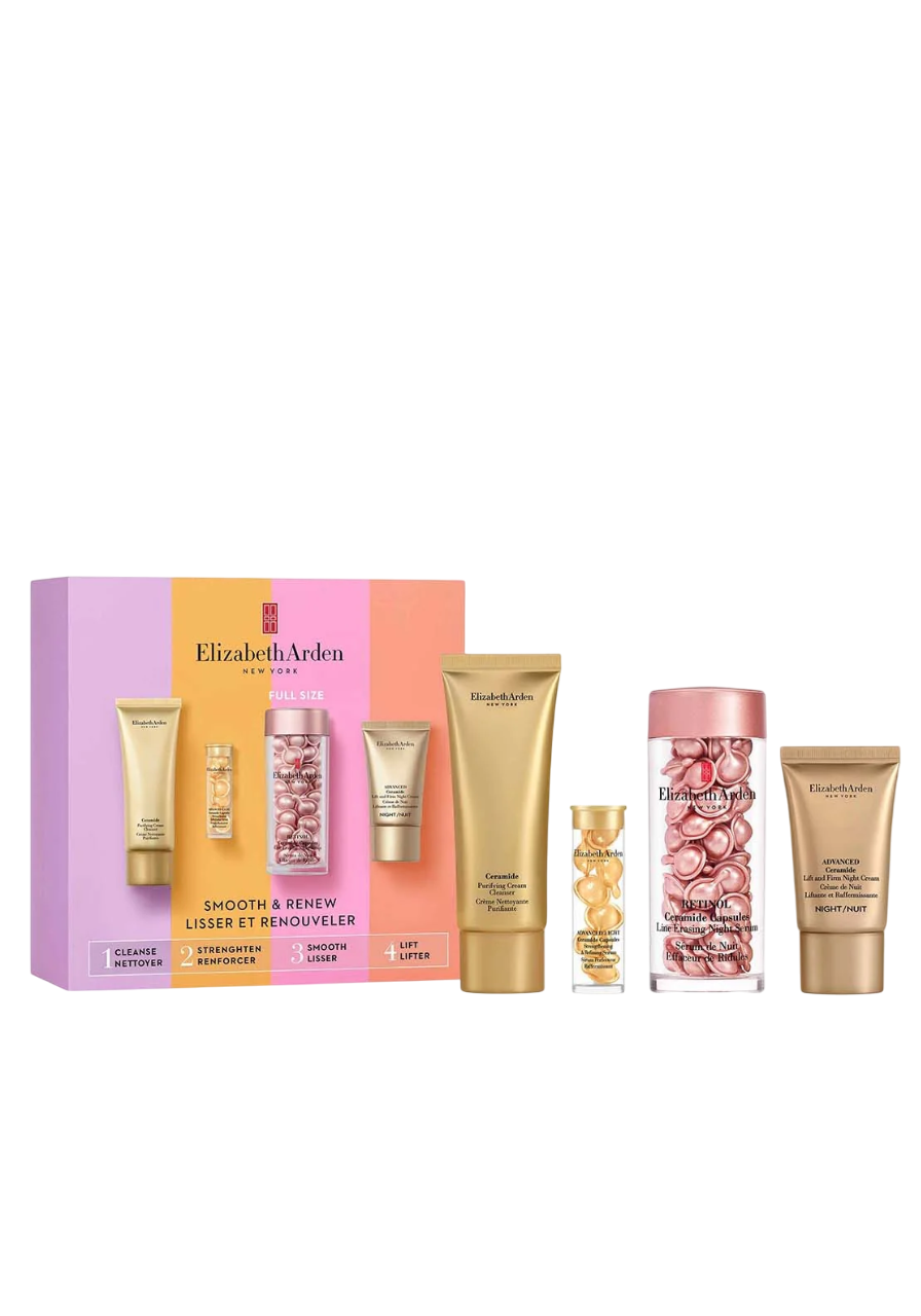 Set Elizabeth Arden: Ceramide, Eliminates Impurities, Cleansing Cream, 50 ml + Advanced Ceramide, Lift & Firm, Night, Cream, For Face, 15 ml + Advanced Ceramide, Restores, Serum Capsules, Face, 7 pcs + Retinol, Ceramide, Reduces Fine Lines & Wrinkles, Ser