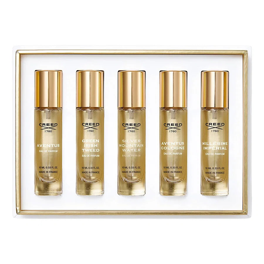 Set Creed: Aventus, Eau De Parfum, For Men, 10 ml + Green Irish Tweed, Eau De Parfum, For Men, 10 ml + Silver Mountain Water, Eau De Parfum, For Men, 10 ml + Aventus Cologne, Eau De Parfum, For Men, 10 ml + Millesime Imperial, Eau De Parfum, For Men, 10 m