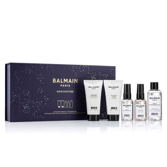 Set Balmain Professionnel: Moisturizing, Hair Shampoo, For Hydration, 50 ml + Moisturizing, Hair Conditioner, For Hydration, 50 ml + Balmain Professionnel, Salt Spray, For Definition & Texture, Light Hold, 50 ml + Argan Moisturising Elixir, Hair Oil, For
