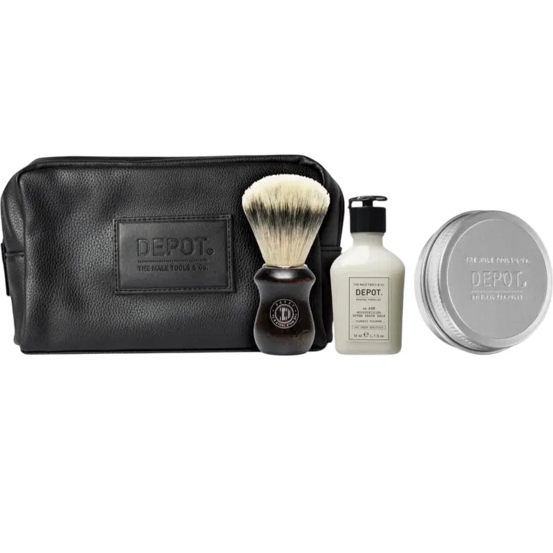 Set Depot: 400 Shave Specifics No. 408, Classic Cologne, Moisturizing, After-Shave Balm, 50 ml + 400 Shave Specifics No. 412, Hydrating, Shaving Soap, 100 g + Accessories No. 731 Luxury, Artificial Fiber, Face Shaving Brush, Brown + The Male Tools, GWP Te