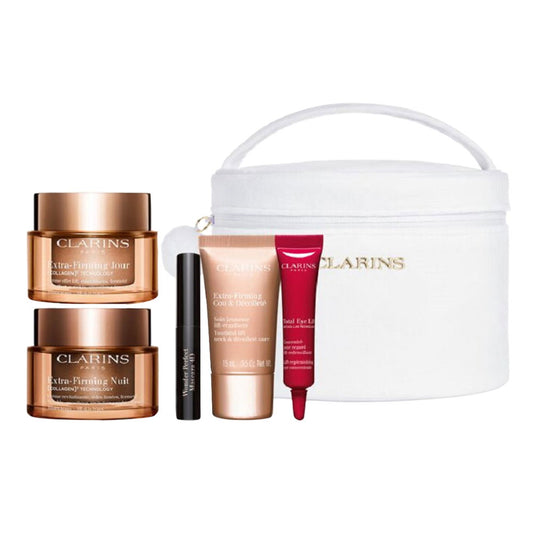 Set Clarins: Extra-Firming, Anti-Ageing, Day, Cream, For Face, 50 ml + Extra-Firming, Anti-Wrinkle, Night, Cream, For Face, 50 ml + Extra-Firming, Firming, Cream, For Neck & Decollete, 15 ml + Total Eye, Lift, Eye Serum, 7 ml + Wonder Perfect, Volumizing,