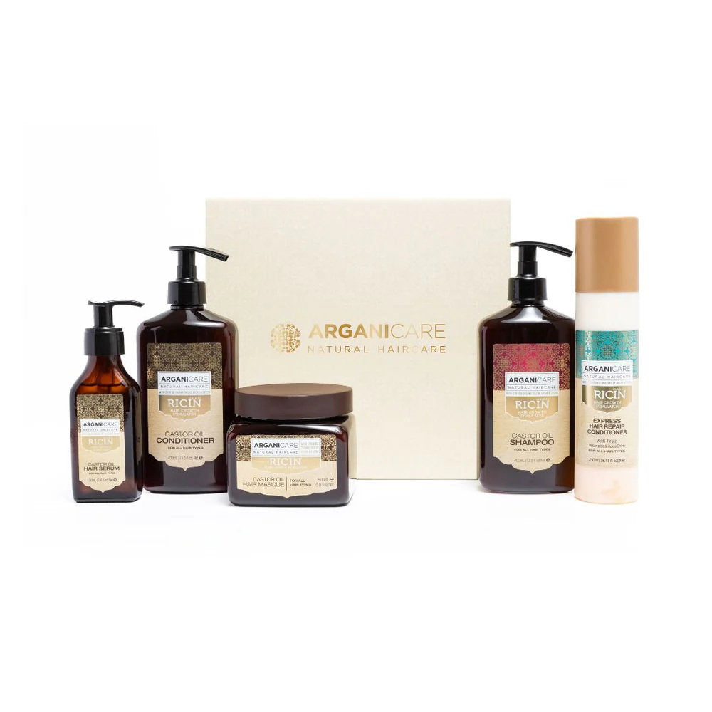 Set Arganicare: Ricin, Hair Shampoo, For Growth Stimulation, 400 ml + Honey, Hair Serum, Hydrating & Strengthening, 100 ml + Ricin, Hair Conditioner, For Growth Stimulation, 400 ml + Ricin, Hair Treatment Cream Mask, For Growth Stimulation, 500 ml + Ricin