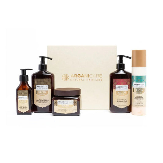 Set Arganicare: Ricin, Hair Shampoo, For Growth Stimulation, 400 ml + Honey, Hair Serum, Hydrating & Strengthening, 100 ml + Ricin, Hair Conditioner, For Growth Stimulation, 400 ml + Ricin, Hair Treatment Cream Mask, For Growth Stimulation, 500 ml + Ricin