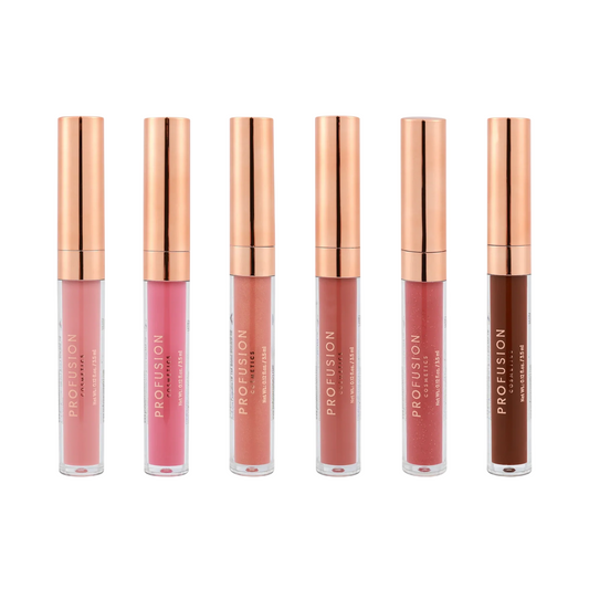 Set Profusion Cosmetics: Pucker Up, Lip Gloss, Rosy Nude, 3.5 ml + Pucker Up, Lip Gloss, Bright Pink, 3.5 ml + Pucker Up, Lip Gloss, Peachy Nude, 3.5 ml + Pucker Up, Lip Gloss, Warm Rosy Brown, 3.5 ml + Pucker Up, Lip Gloss, Deep Rose, 3.5 ml + Pucker Up,