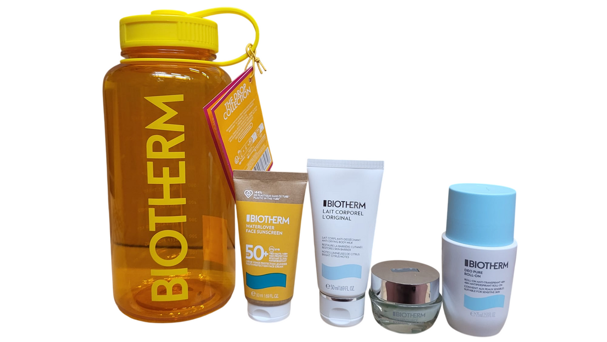 Set Biotherm: Lait Corporel, Anti-Dryness, Body Milk, 50 ml + Waterlover, Anti-Aging, Sunscreen Cream, For Face, SPF 50+, 50 ml + Deo Pure, 72h Protection, Deodorant Roll-On, For Women, 75 ml + Cera Repair, Barrier Repair, Cream, For Face, 15 ml + Biother
