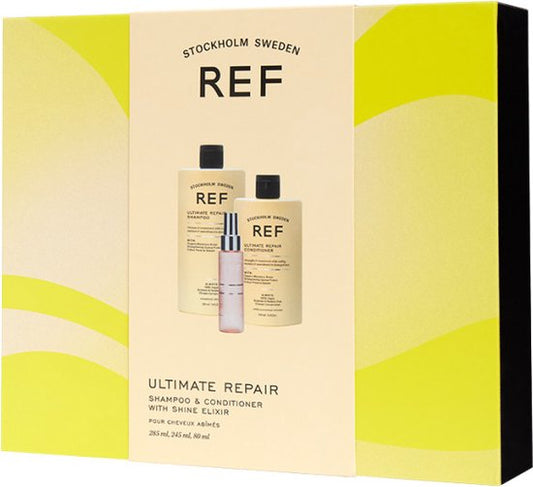 Gift Box Set Ref Stockholm: Ultimate Repair, Sulfates-Free, Hair Shampoo, Repairing & Strengthening, 285 ml + Ultimate Repair, Sulfates-Free, Hair Conditioner, For Hydrate/Detangle & Shine, 245 ml + Shine Elixir, Hair Serum, Softening, 80 ml