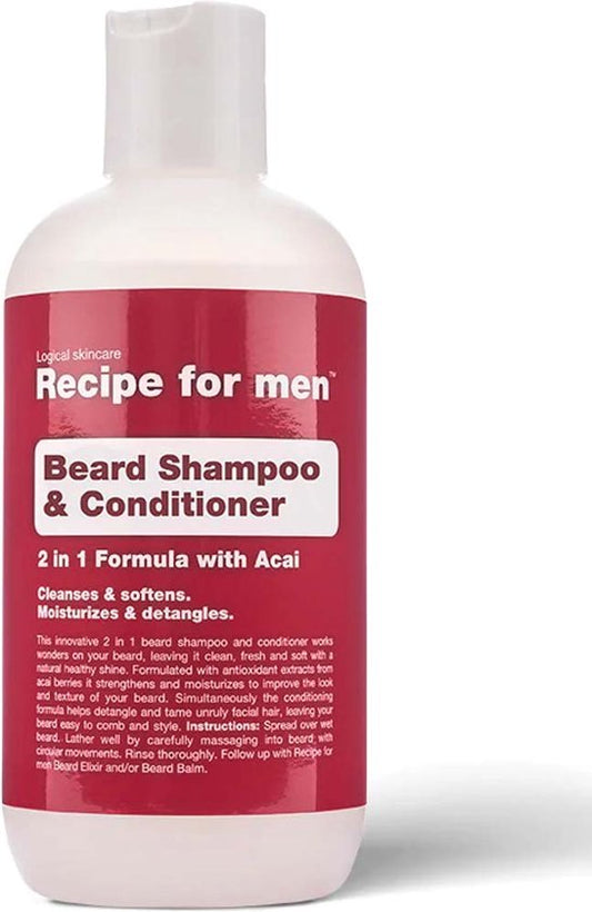 Recipe For Men, Beard Shampoo & Conditioner, Cleansing and Conditioning, Beard Shampoo, Moisture, 250 ml