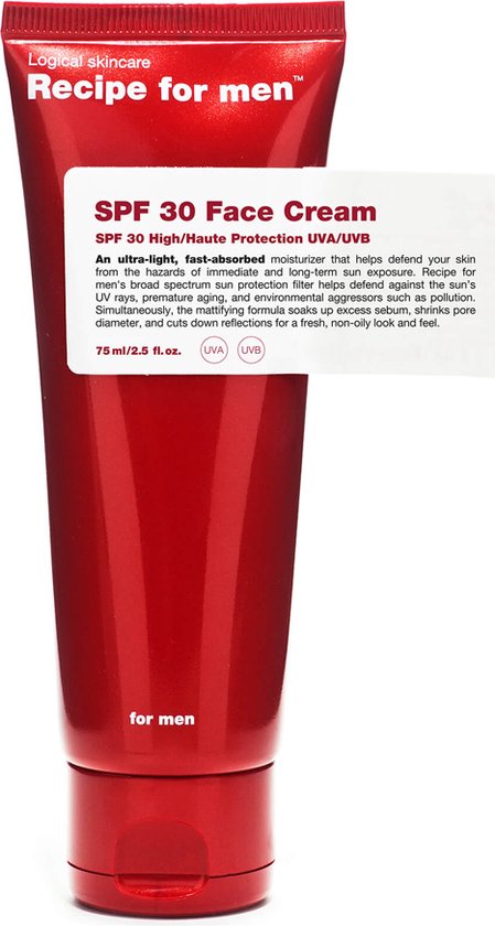 Recipe For Men, SPF 30 Face Cream, Moisturizer, Cream, For Face, SPF30, 75 ml