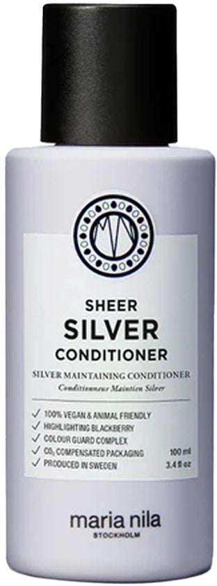 Maria Nila Sheer Silver, Conditioner 100 ml, Neutralisiert goldene Nuancen, Violette Pigmente verleihen kühle Töne, 100% Vegan & frei von Sulfaten/Parabenen
