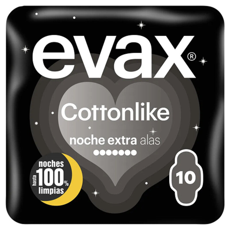 Evax Cottonlike Compresas Noche Extra Alas 10 U