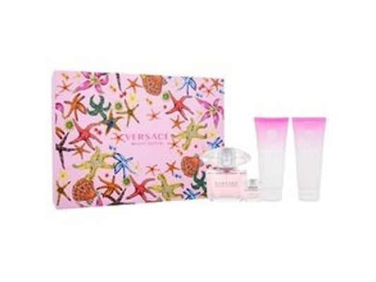 VERSACE BRIGHT CRYSTAL 4 PCS SET FOR WOMEN: 3 OZ EAU DE TOILETTE SPRAY + 0.17 EAU DE TOILETTE SPRAY + 3.4 BODY LOTION + 3.4 SHOWER GEL