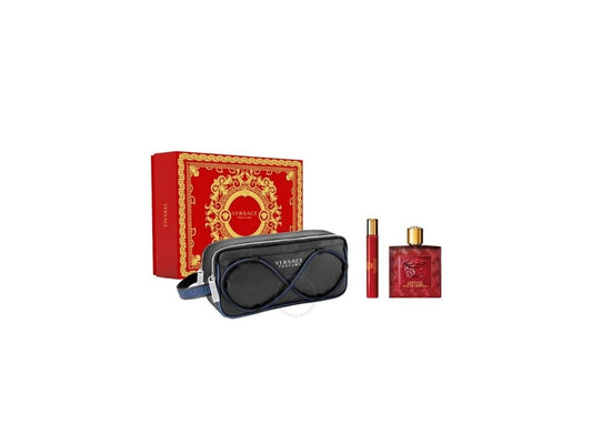 Versace Eros Flame Giftset - 100 ml eau de parfum spray + 10 ml eau de parfum spray + toilettas - cadeauset voor heren