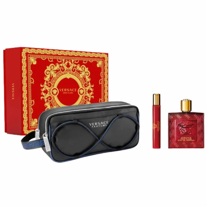 Versace Eros Flame Eau De Parfum Spray 100ml Set 3 Pieces